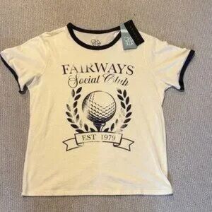 Fairways Social Club Cream and Black Tee